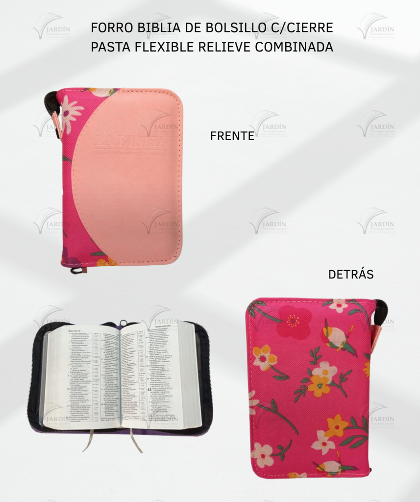 FORRO BIBLIA DE BOLSILLO C/CIERRE PASTA FLEXIBLE RELIEVE COMBINADA