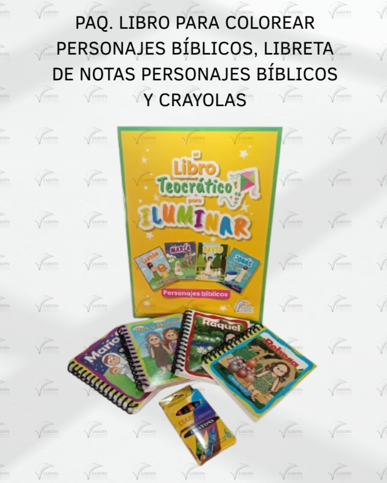 PAQ. LIBRO PARA COLOREAR PERSONAJES BIBLICOS, LIBRETA NOTAS PERSONAJES BÍBLICOS Y CRAYOLAS