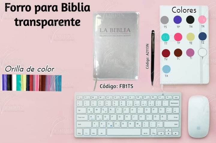 FORRO BIBLIA MEDIANA INGLES TRANSPARENTE AZUL CIELO
