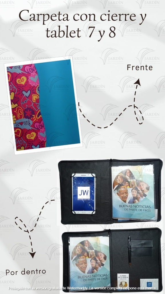 CARPETA C/CIERRE Y TABLET 7"-8" (23X30CM) COMBINADA CALIFORNIA  CORAZONES - TURQUESA