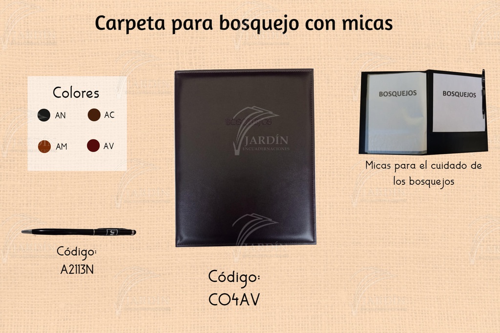 CARPETA BOSQUEJOS C/ MICAS COSIDA RELIEVE SINTÉTICO CAFÉ