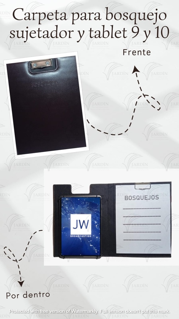 CARPETA BOSQUEJOS C/ SUJETADOR Y TABLET 9"-10" COSIDA RELIEVE SINTETICO CAFÉ