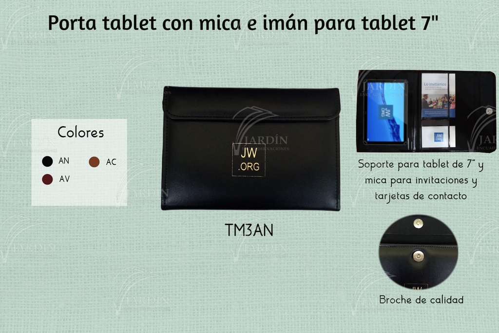 PORTA TABLET C/MICA E IMAN C/TAPA 7"-8" GRABADO JW SINTETICO VINO