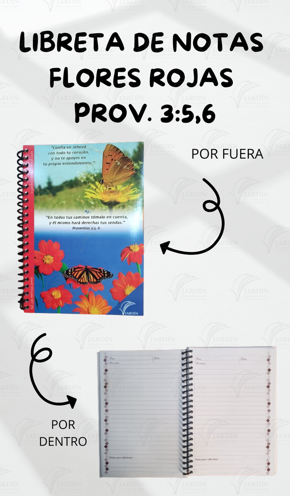 LIBRETA DE NOTAS  (MARIPOSA FLOR AMARILLA, MARIPOSA FLORES ROJAS PROV. 3:5,6) (75 H  1/2 CARTA)