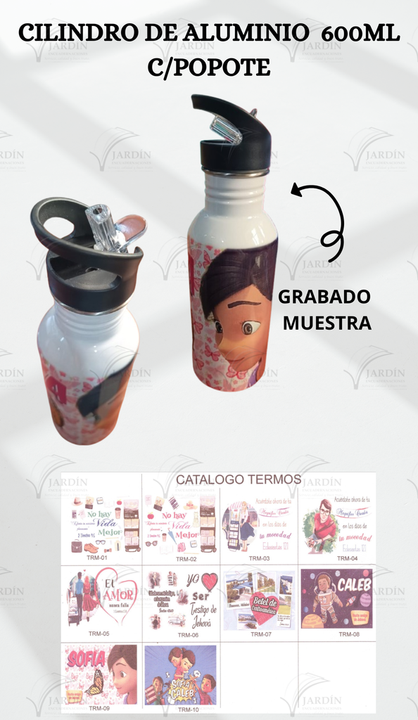 CILINDRO DE ALUMINIO 600 ML C/POPOTE MOD. 09 (SOFÍA MARIPOSA)