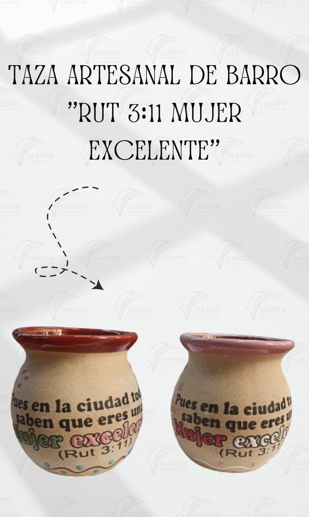 TAZA ARTESANAL DE BARRO (MICHOACANA) "RUT 3:11 MUJER EXCELENTE" ROSA