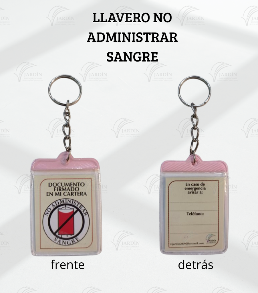 LLAVERO "NO ADMINISTRAR SANGRE" ROSA ECON.