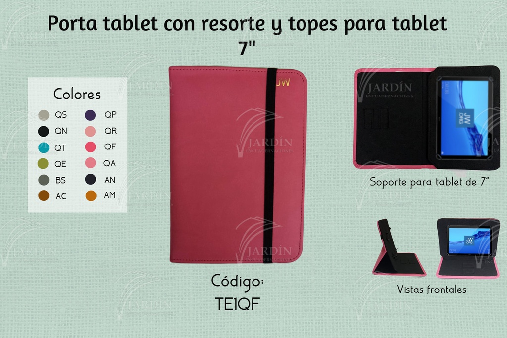 PORTA TABLET C/RESORTE Y TOPES 7"-8" GRABADO JW QUEMANTE GRIS CLARO 1