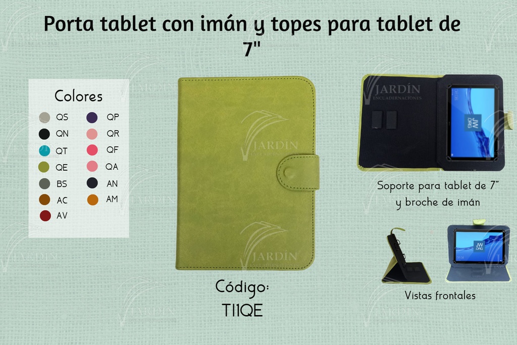 PORTA TABLET C/IMAN Y TOPES 7"-8" GRABADO JW QUEMANTE GRIS CLARO 1