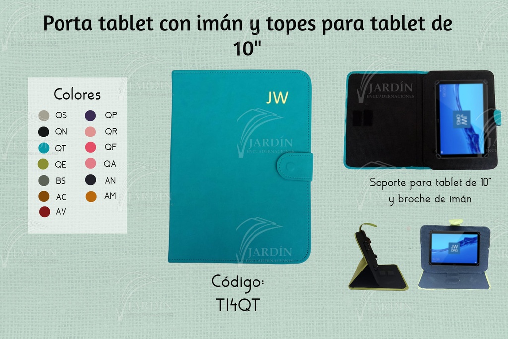 PORTA TABLET C/IMAN Y TOPES 9"-10" GRABADO JW QUEMANTE GRIS CLARO 1