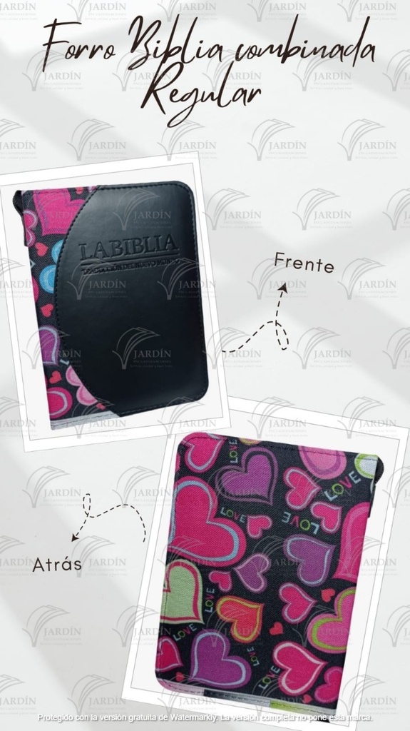FORRO BIBLIA MEDIANA C/CIERRE CAJA RELIEVE COMBINADA CORAZONES GDES FONDO NEGRO.-NEGRO