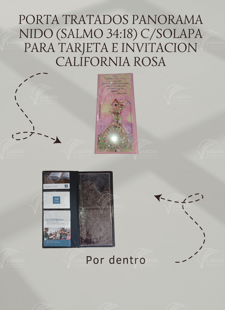 PORTA TRATADOS PANORAMA NIDO (SALMO 34:18) C/SOLAPA PARA TARJETA E INVITACION CALIFORNIA ROSA
