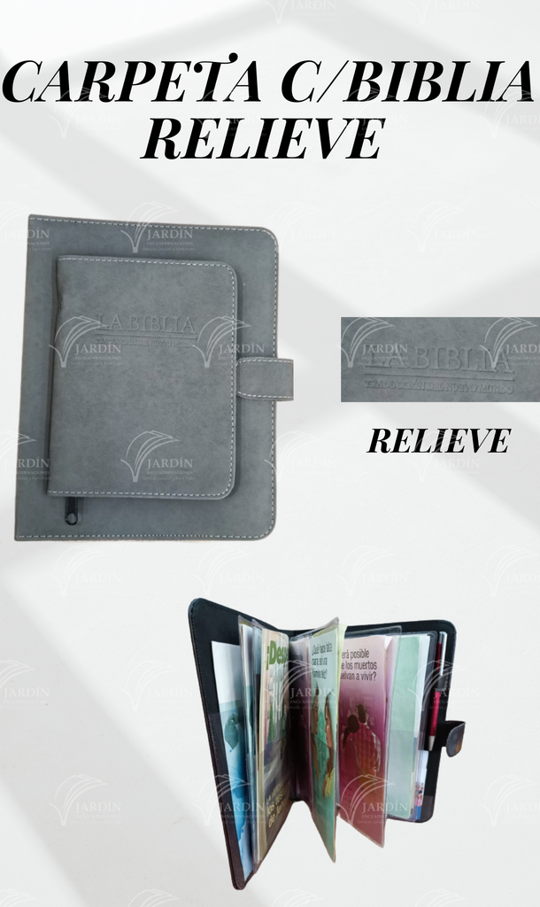 CARPETA CON BIBLIA CALIFORNIA GRIS OSCURO RELIEVE
