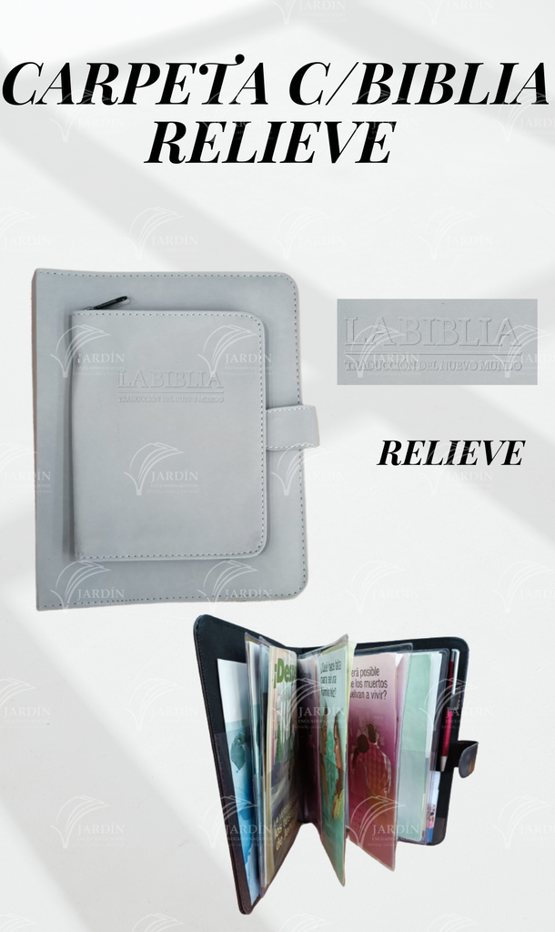CARPETA CON BIBLIA CALIFORNIA GRIS CLARO RELIEVE