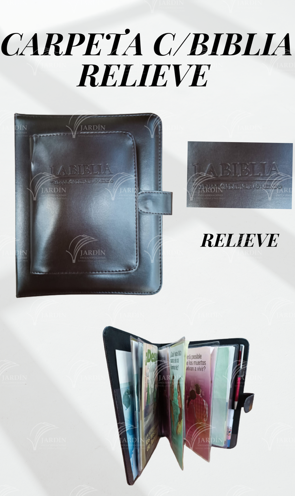 CARPETA CON BIBLIA SINTETICO CAFE RELIEVE