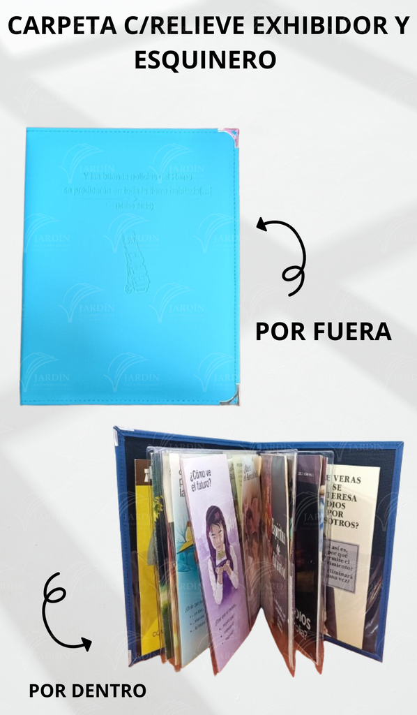 CARPETA C/RELIEVE EXHIBIDOR Y ESQUINERO METALICO ACOJINADA COSIDA CALIFORNIA TURQUESA