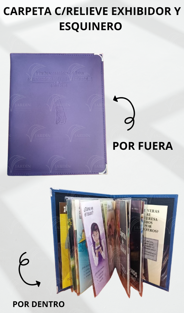 CARPETA C/RELIEVE EXHIBIDOR Y ESQUINERO METALICO ACOJINADA COSIDA CALIFORNIA MORADO