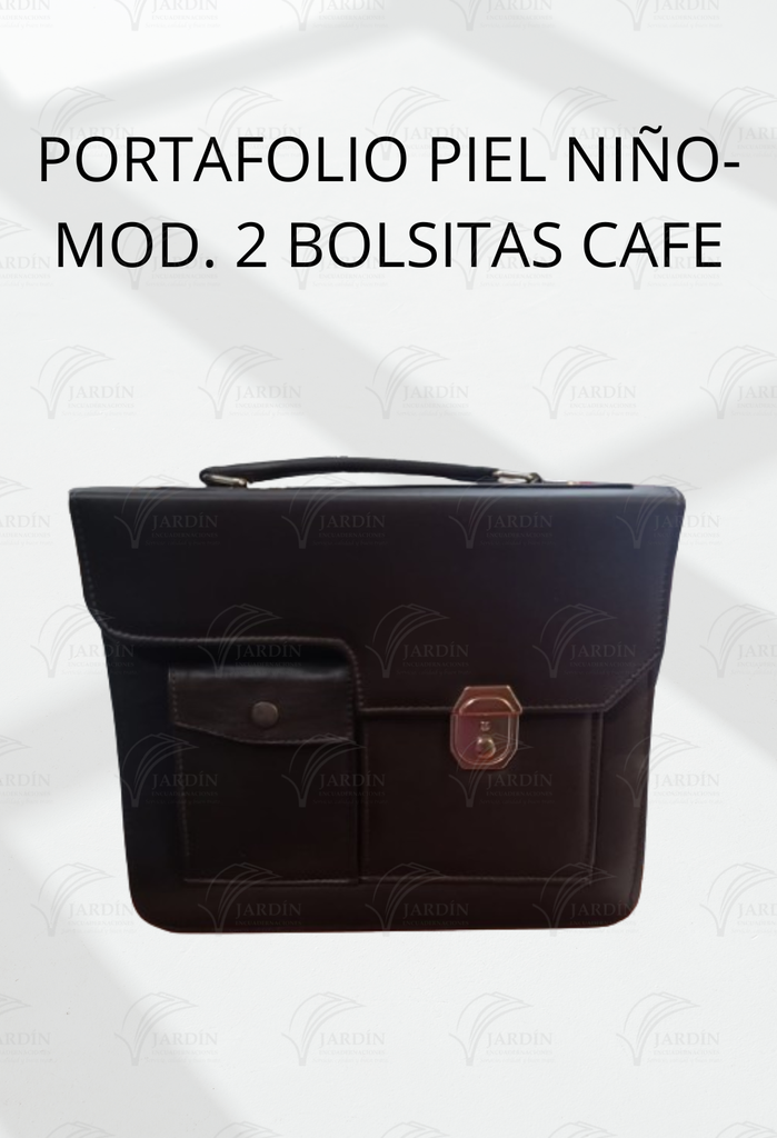 PORTAFOLIO PIEL GENUINA NIÑO- MOD. 2 BOLSITAS CAFE
