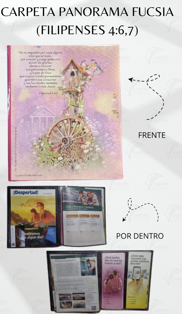 CARPETA PANORAMA (FILIPENSES 4:6,7) C/MICA P/TARJETA  CALIFORNIA FUCSIA