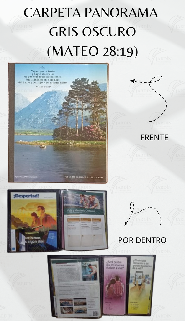 CARPETA PANORAMA (MATEO 28:19) C/MICA P/TARJETA CALIFORNIA GRIS OSCURO