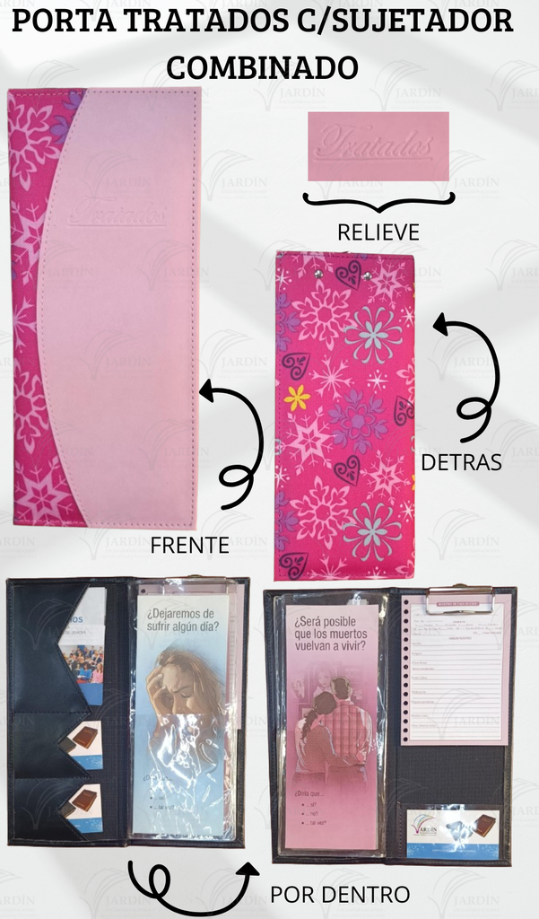 PORTA TRATADOS C/SUJETADOR COSIDO COMBINADO COPOS/ROSA