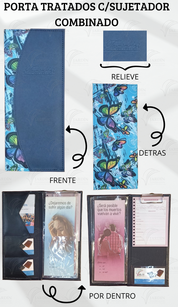 PORTA TRATADOS C/SUJETADOR COSIDO COMBINADO MARIPOSA FONDO AZUL/AZUL MARINO