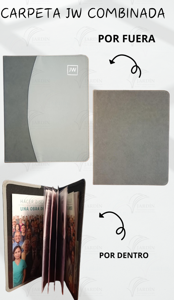 CARPETA COSIDA JW GRABADO COMBINADA CALIFORNIA GRIS OSCURO/ GRIS CLARO
