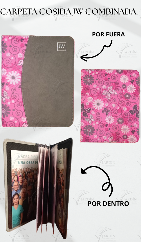 CARPETA COSIDA JW GRABADO COMBINADA MARIPOSAS Y FLORES/GRIS OSCURO