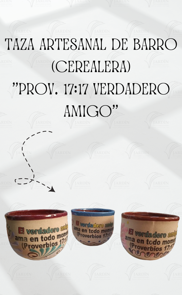 TAZA ARTESANAL DE BARRO (CEREALERA) "PROV. 17:17 VERDADERO AMIGO" AZUL REY