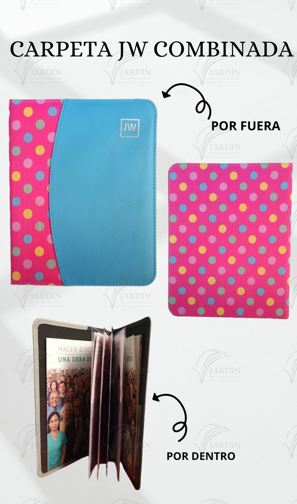 CARPETA COSIDA JW GRABADO COMBINADA BOLITAS/TURQUESA