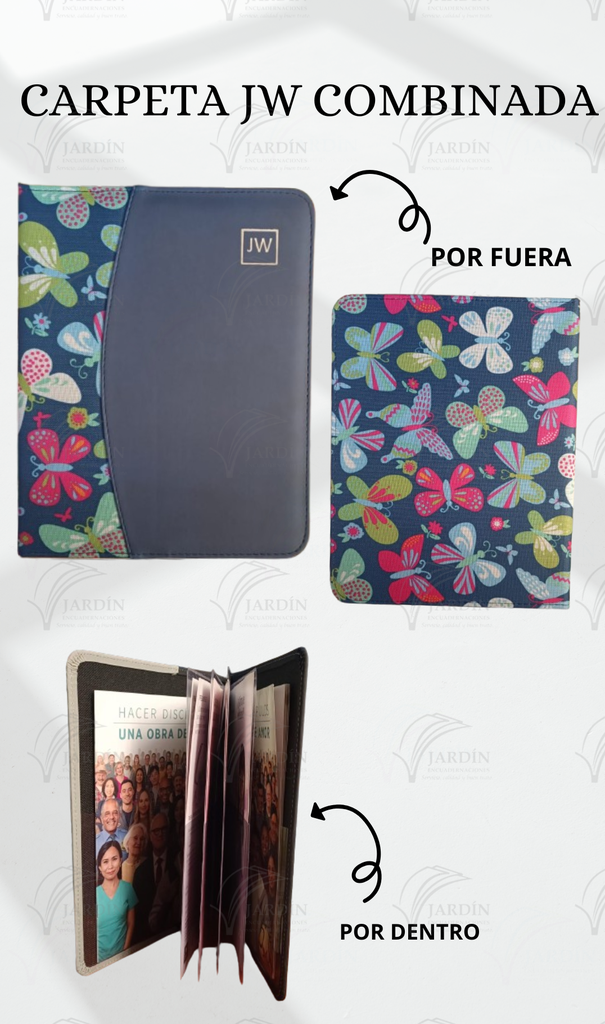 CARPETA COSIDA JW GRABADO COMBINADA MARIPOSA FONDO AZUL MARINO/AZUL MARINO