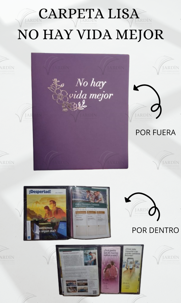 CARPETA LISA NO HAY VIDA MEJOR C/FLOR GRABADO C/MICA P/TARJETA CALIFORNIA MORADO