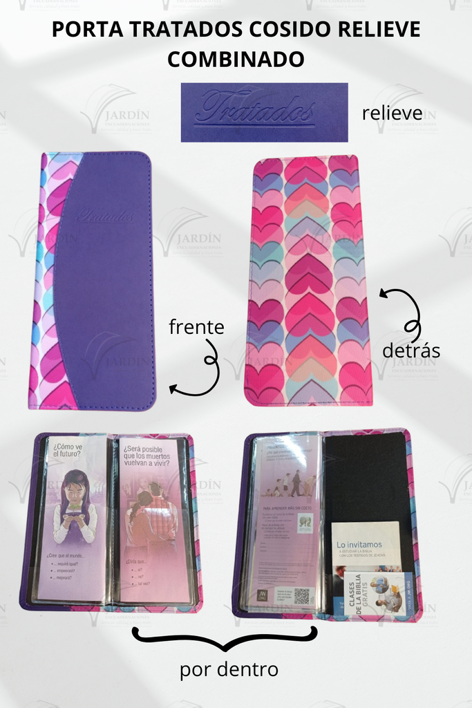 PORTA TRATADOS COSIDO RELIEVE COMBINADO CORAZONES ENTRELAZADOS/MORADO