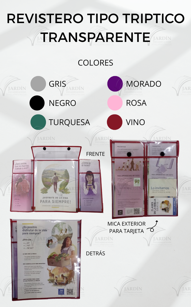 REVISTERO TIPO TRIPTICO TRANSPARENTE ROSA