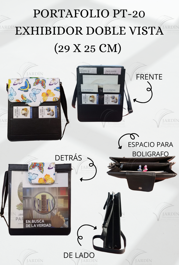 PORTAFOLIO PT-20 EXHIBIDOR DOBLE VISTA (29 X 25 CM) COMBINADO NEGRO C/MARIPOSAS FONDO BLANCO