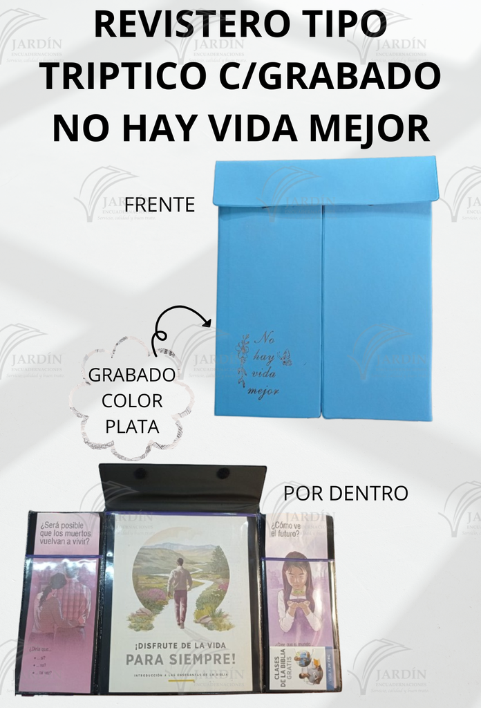 REVISTERO TIPO TRIPTICO C/GRABADO NO HAY VIDA MEJOR - CALIFORNIA TURQUESA