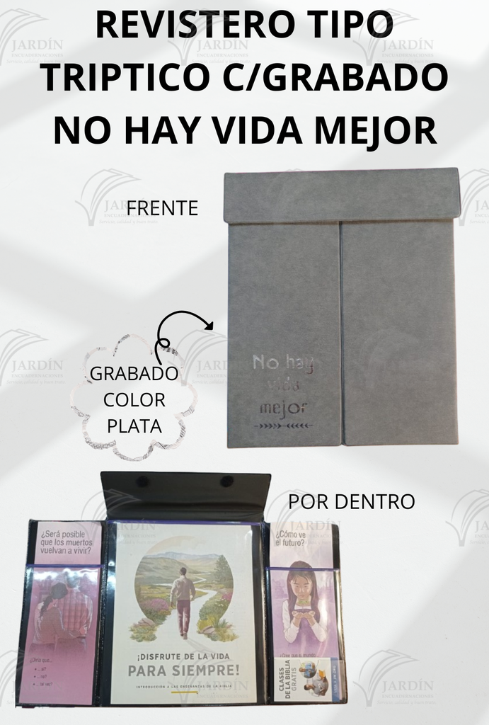REVISTERO TIPO TRIPTICO C/GRABADO NO HAY VIDA MEJOR - CALIFORNIA GRIS OSCURO