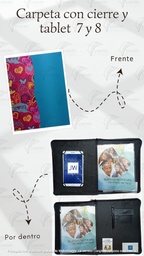 [CS7-06] CARPETA C/CIERRE Y TABLET 7"-8" (23X30CM) COMBINADA CALIFORNIA  CORAZONES - TURQUESA