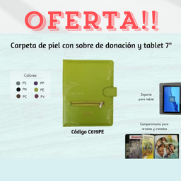 CARPETA CON SOBRE DE DONACION EN PIEL Y TABLET 7"-8"