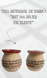 [TZ-AR-01-5] TAZA ARTESANAL DE BARRO (MICHOACANA) "RUT 3:11 MUJER EXCELENTE" ROSA