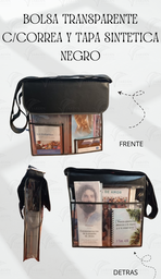 [BTCC2-TN] BOLSA TRANSPARENTE C/CORREA Y TAPA SINTETICA (27X26CM) NEGRA