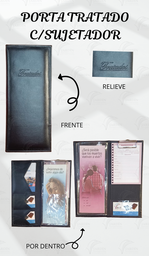 [PB4R-AN] PORTA TRATADOS C/SUJETADOR COSIDO C/MICAS RELIEVE SINTETICO NEGRO