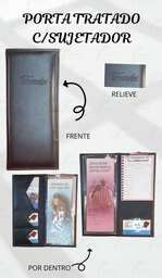 [PB4R-AC] PORTA TRATADOS C/SUJETADOR COSIDO C/MICAS RELIEVE SINTETICO CAFÉ