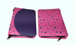 [FBC2-050] FORRO BIBLIA MEDIANA C/CIERRE CAJA RELIEVE COMBINADA CORAZONES CHICOS FONDO FUCSIA-MORADO