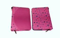 [FBC2-052] FORRO BIBLIA MEDIANA C/CIERRE CAJA RELIEVE COMBINADA CORAZONES CHICOS FONDO FUCSIA-FUCSIA