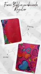 [FBC2-090] FORRO BIBLIA MEDIANA C/CIERRE CAJA RELIEVE COMBINADA CORAZONES GDES FONDO FUCSIA.-ROJO