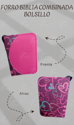 [FBBC-57] FORRO BIBLIA DE BOLSILLO C/CIERRE DE CAJA RELIEVE COMBINADA CORAZONES LOVE/FUCSIA