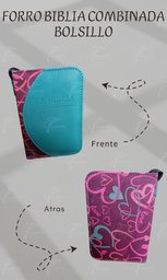 [FBBC-58] FORRO BIBLIA DE BOLSILLO C/CIERRE DE CAJA RELIEVE COMBINADA CORAZONES LOVE/TURQUESA