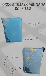[FBBC-59] FORRO BIBLIA DE BOLSILLO C/CIERRE DE CAJA RELIEVE COMBINADA FLORES FONDO TURQUESA/TURQUESA