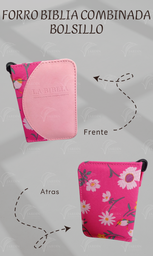 [FBBC-62] FORRO BIBLIA DE BOLSILLO C/CIERRE DE CAJA RELIEVE COMBINADA FLORES FONDO FUCSIA/ROSA